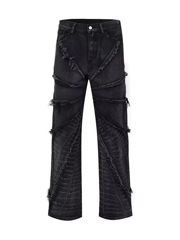 Japanese Brand Retro loose straight leg patchwork fringed jeans Size US 30 / EU 46 - 5 Thumbnail