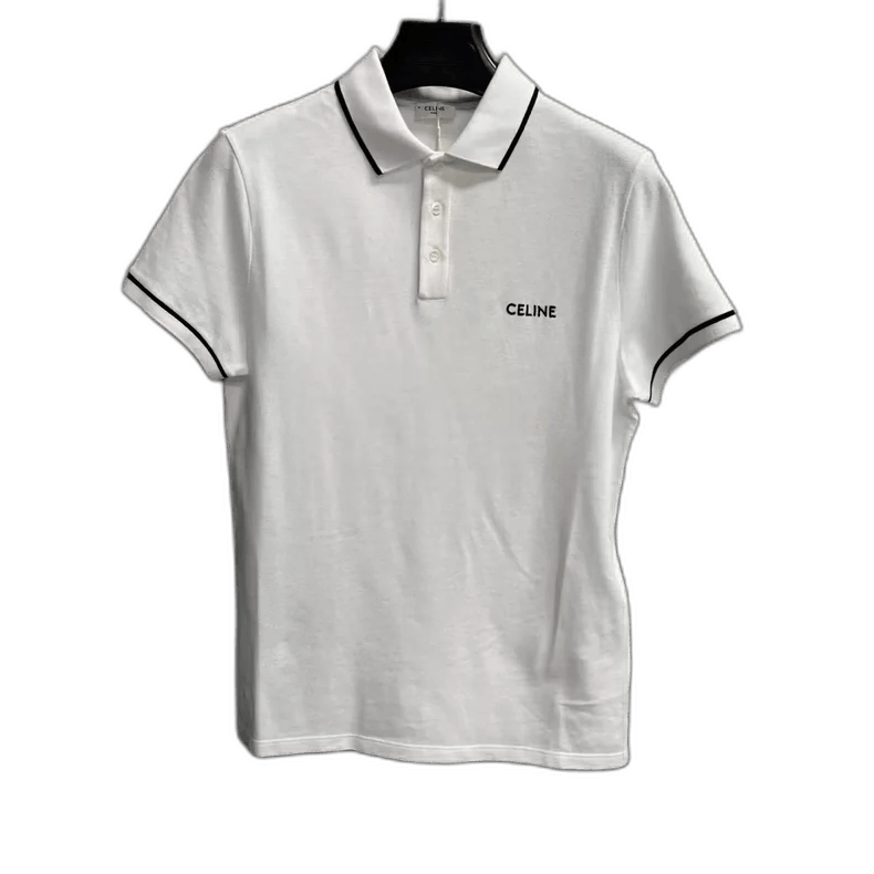 Celine Celine White Striped Letter Pattern Polo Shirt Size US S / EU 44-46 / 1 - 1 Thumbnail