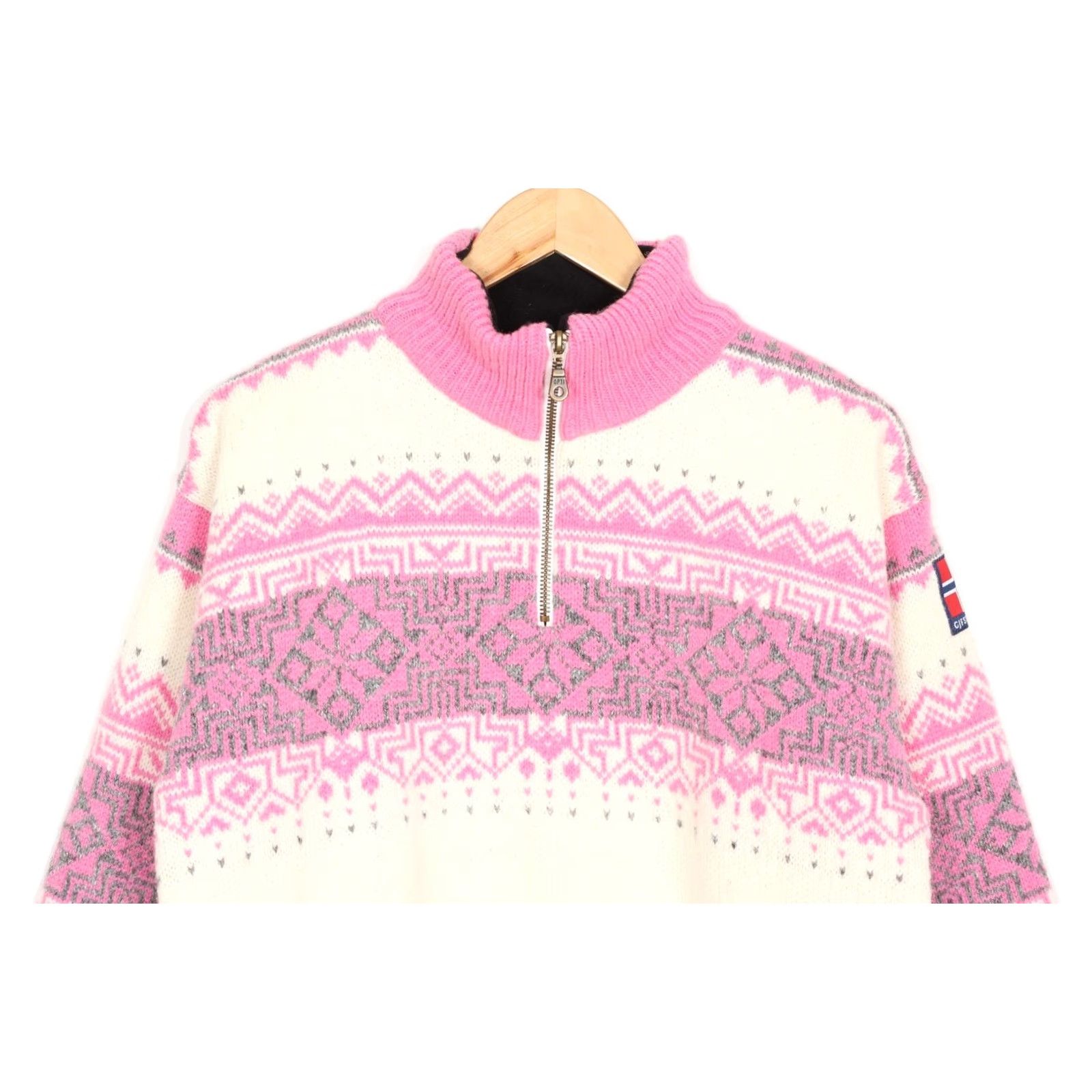 SAS ASA GJESTAL SPINNERI Norway Nordic Fair Isle Zip Neck Wool Jumper Sweater Men M White / Pink Knit 1/4 Zip All Seasons Classic Designer Jumpers Mens Size US M / EU 48-50 / 2 - 4 Thumbnail