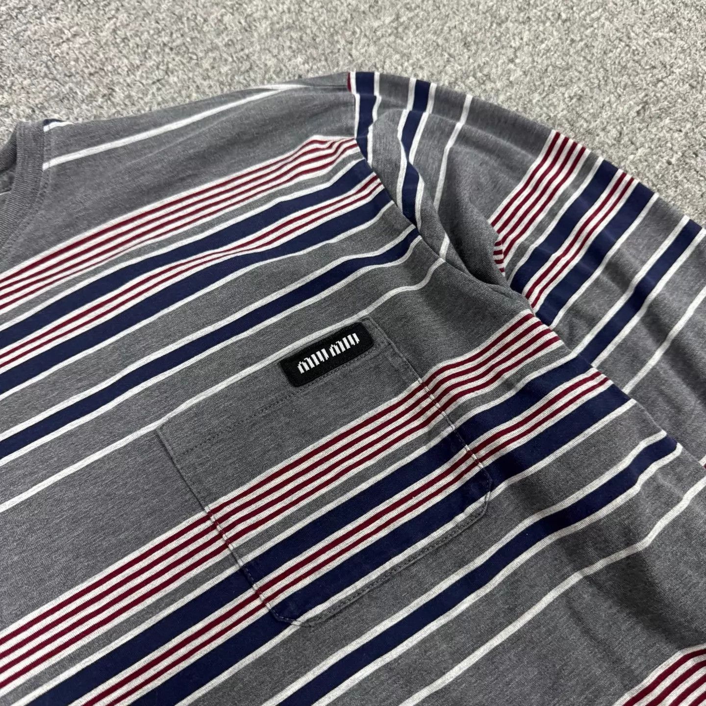 Miu Miu MIU MIU logo gray blue colorblock stripe pocket LS tee Size S / US 4 / IT 40 - 5 Thumbnail
