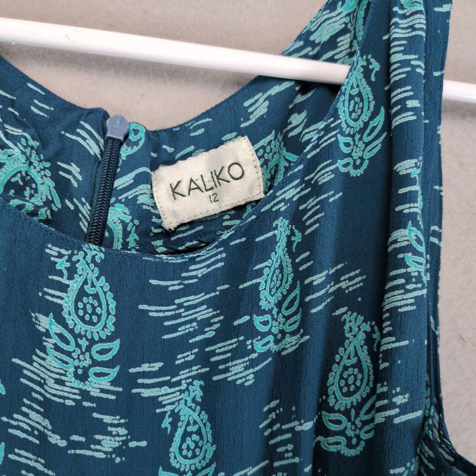 Vintage Kaliko Teal Print Chiffon Crepe Midi Dress, Beachy US 8 Size M / US 6-8 / IT 42-44 - 3 Thumbnail