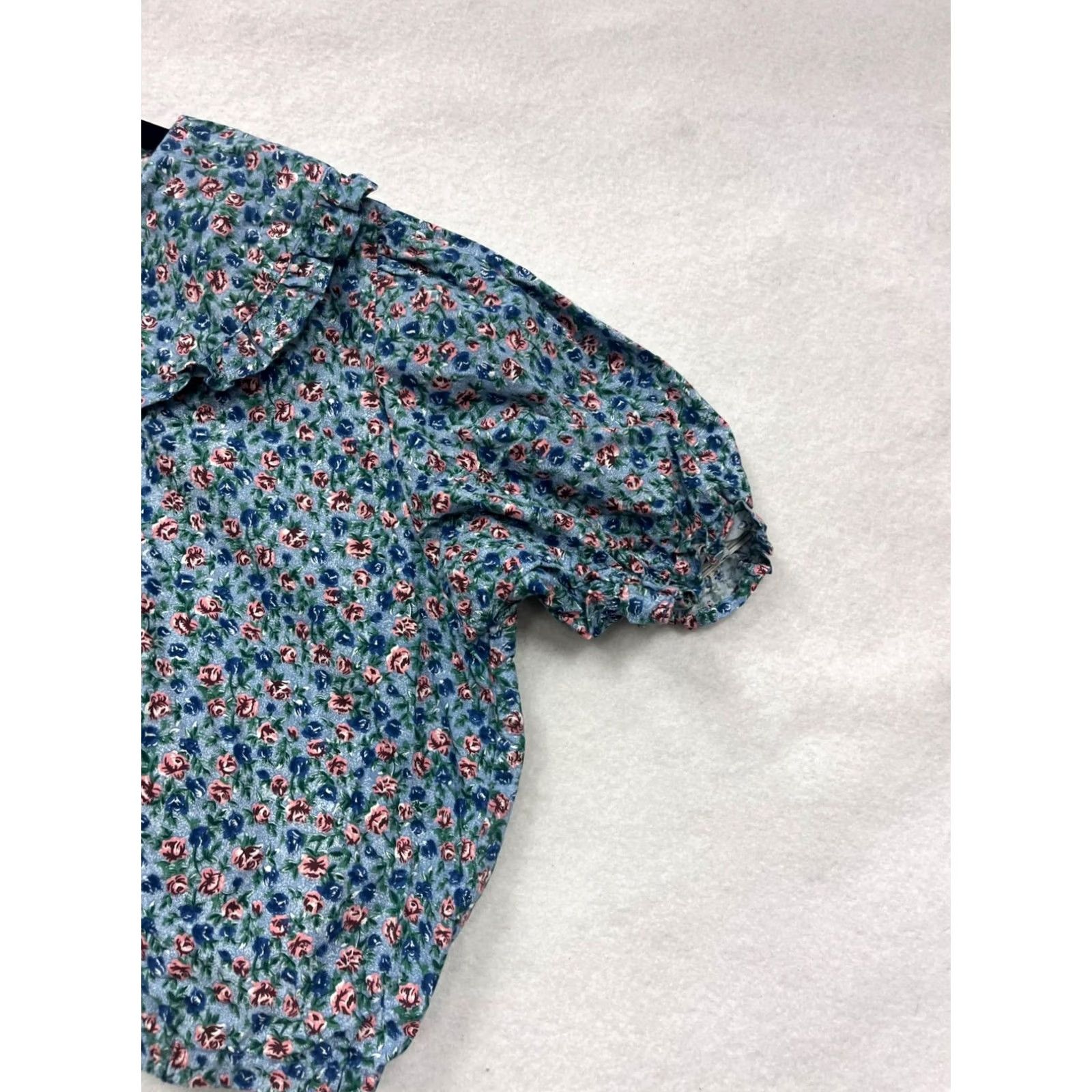 Vintage VINTAGE BonJour Floral Blouse Womens L Blue Puff Sleeve Peter Pan Collar Blouse Size L / US 10 / IT 46 - 4 Thumbnail