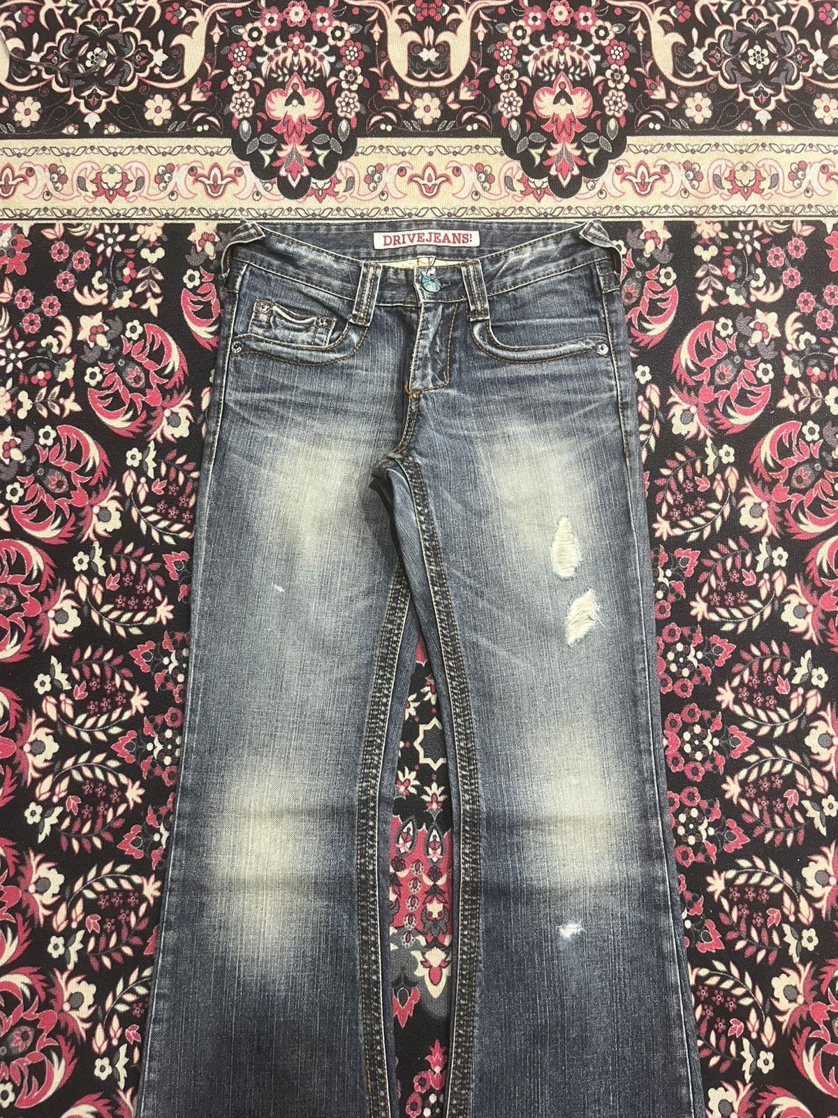 Japanese Brand Japanese Drive Jeans Blue Washed Distressed Flare Denim Size 25" / US 0 / IT 36 - 3 Thumbnail