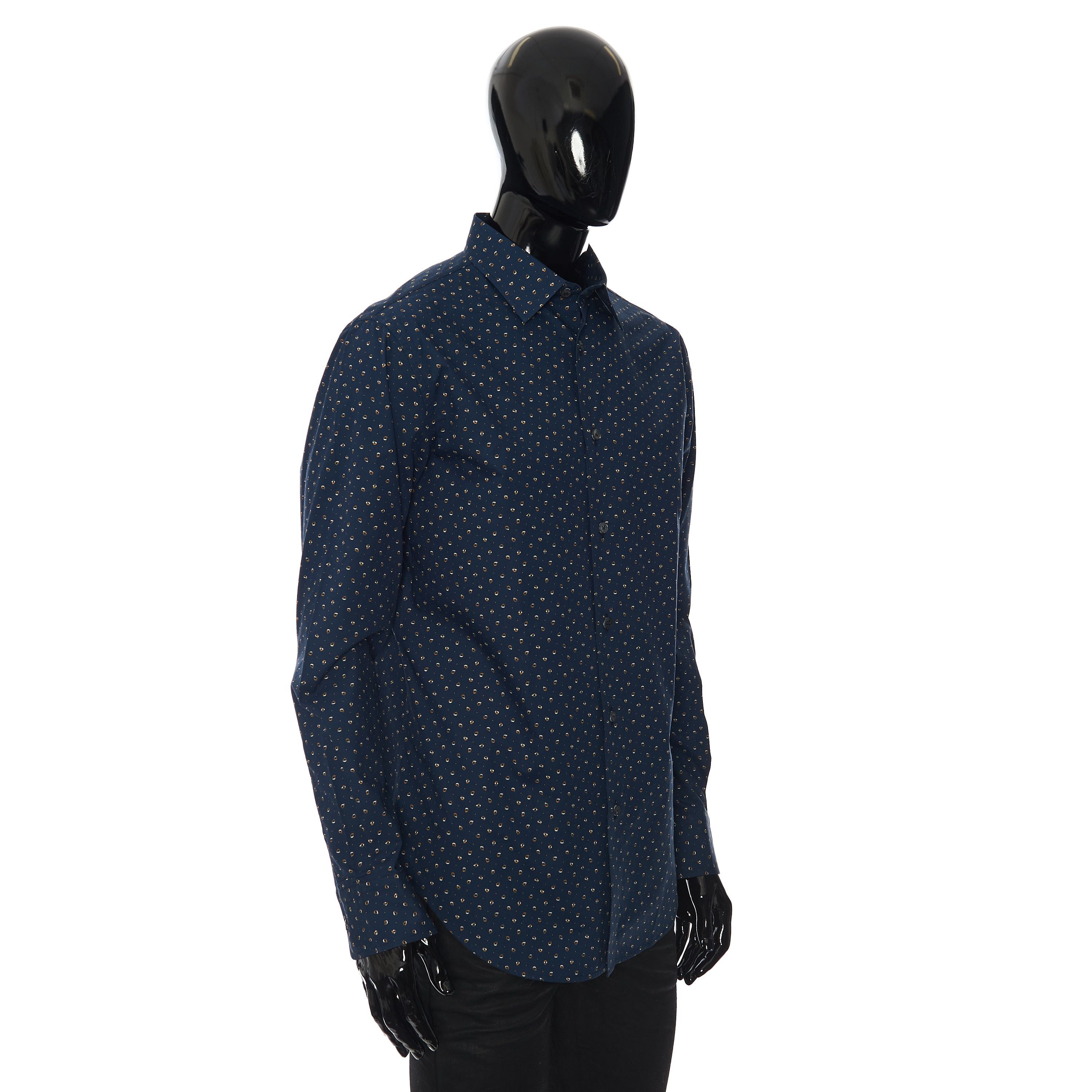 Brioni Longsleeve Fitted Shirt In Dark Blue Printed Cotton Size US M / EU 48-50 / 2 - 8 Thumbnail