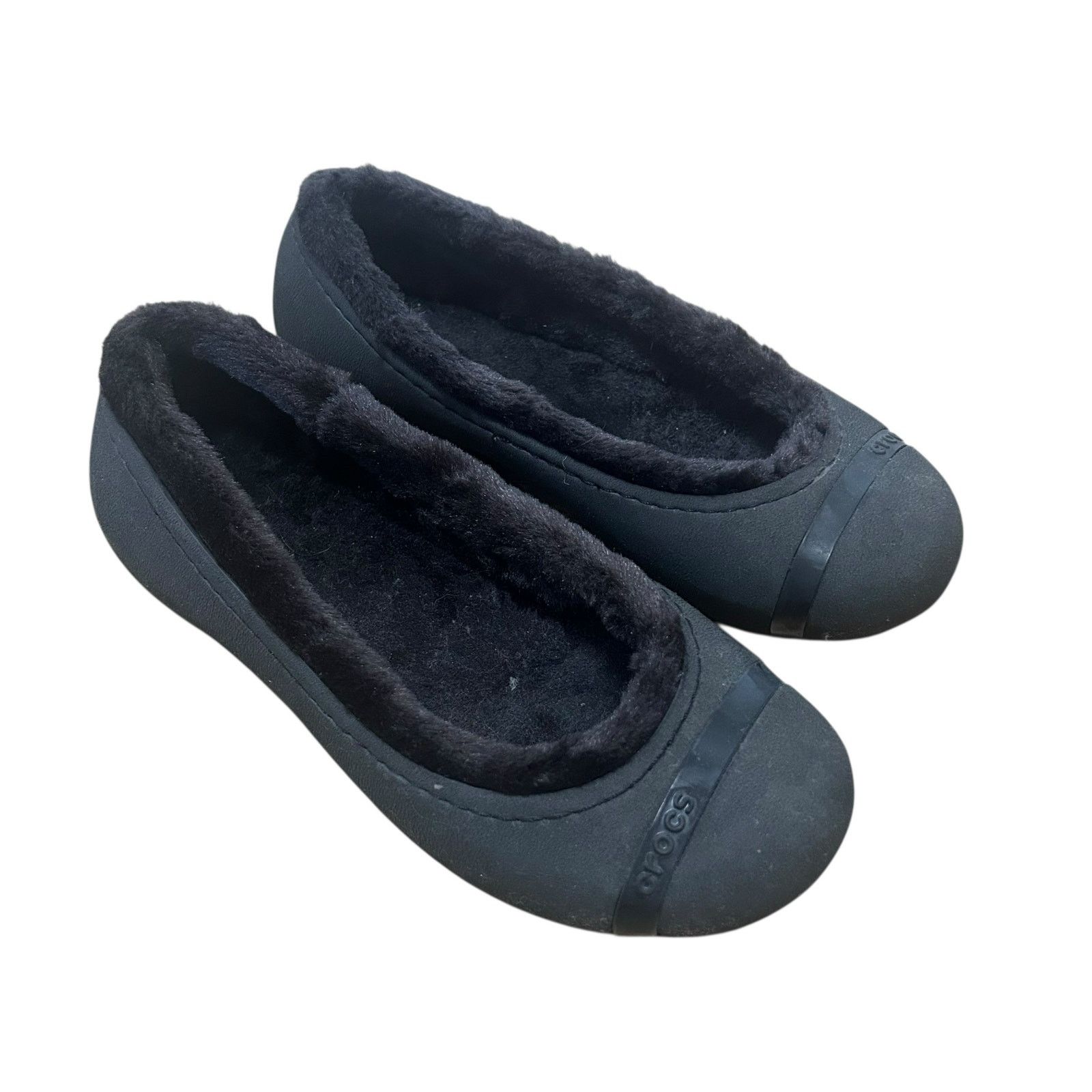 Crocs Crocs Black Fur Lined Flats Sz 7 Size US 7 / IT 37 - 1 Thumbnail