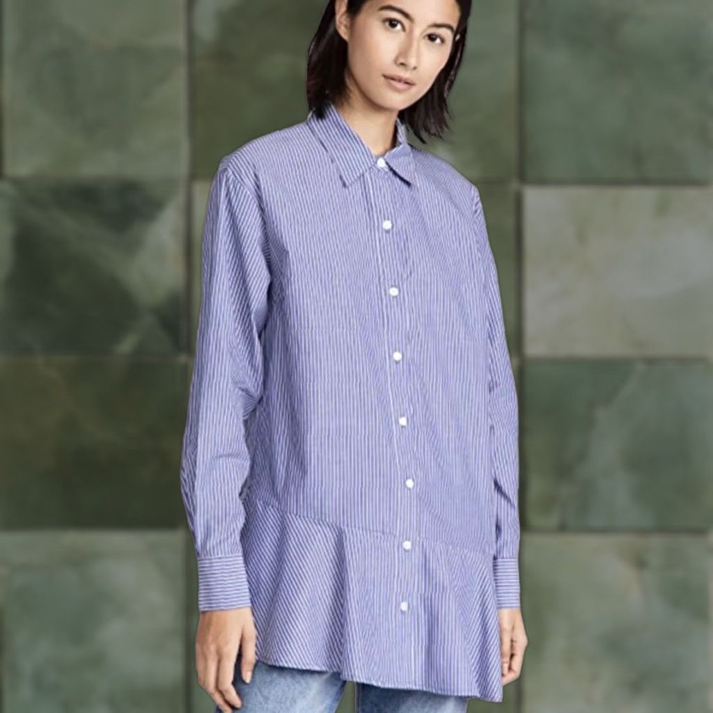 Veronica Beard Veronica Beard Tunic Shirt Striped Blue White 100% Cotton Size 0 Womens Regular Long Sleeve Front Button Gilda Bias Hem Shaped Colorful Size XS / US 0-2 / IT 36-38 - 1 Thumbnail