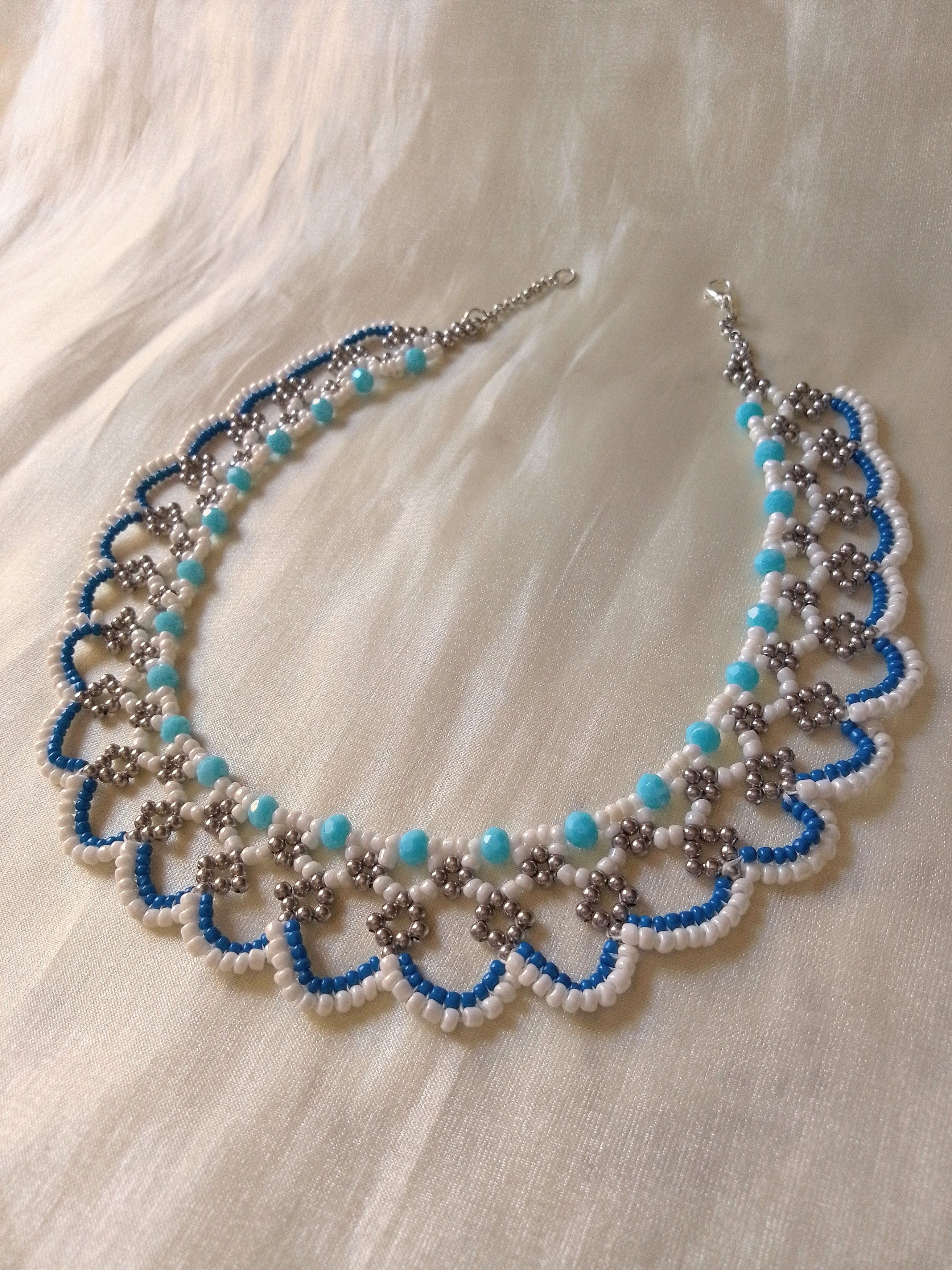 Handmade Choker Necklace White Blue Super glamour Size ONE SIZE - 5 Thumbnail