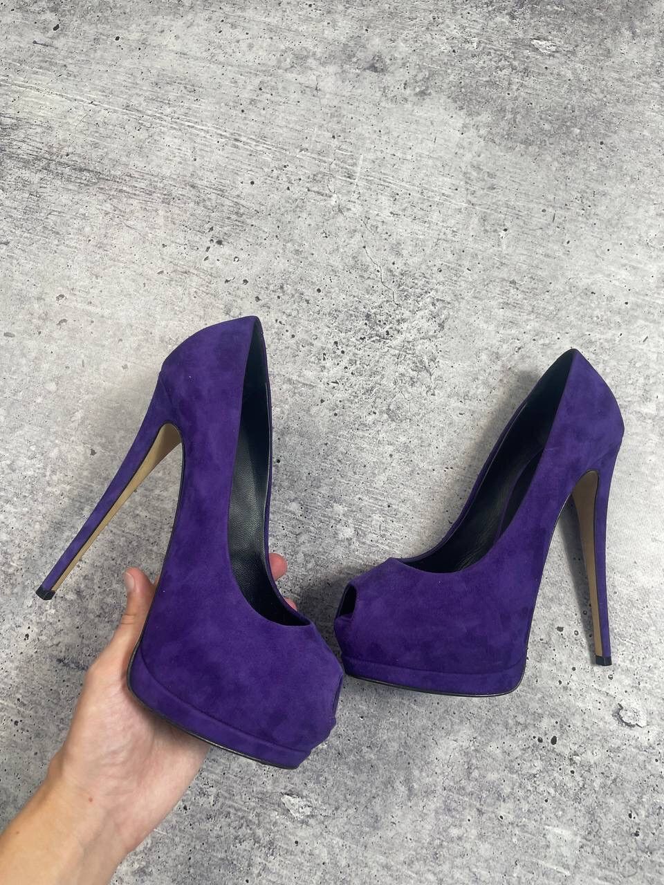 Giuseppe Zanotti Giuseppe Zanotti Purple Suede Peep Toe Pumps Heels Y2K Size US 9 / IT 39 - 2 Thumbnail