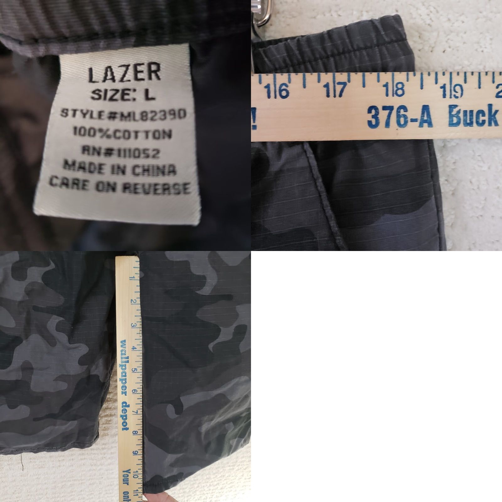 Vintage Lazer Cargo Shorts MEN'S L BLACK CAMO 36X11 100% COTTON Drawstring Pockets Cargo Shorts Regular Rise Vintage: No Size US 33 - 9 Thumbnail