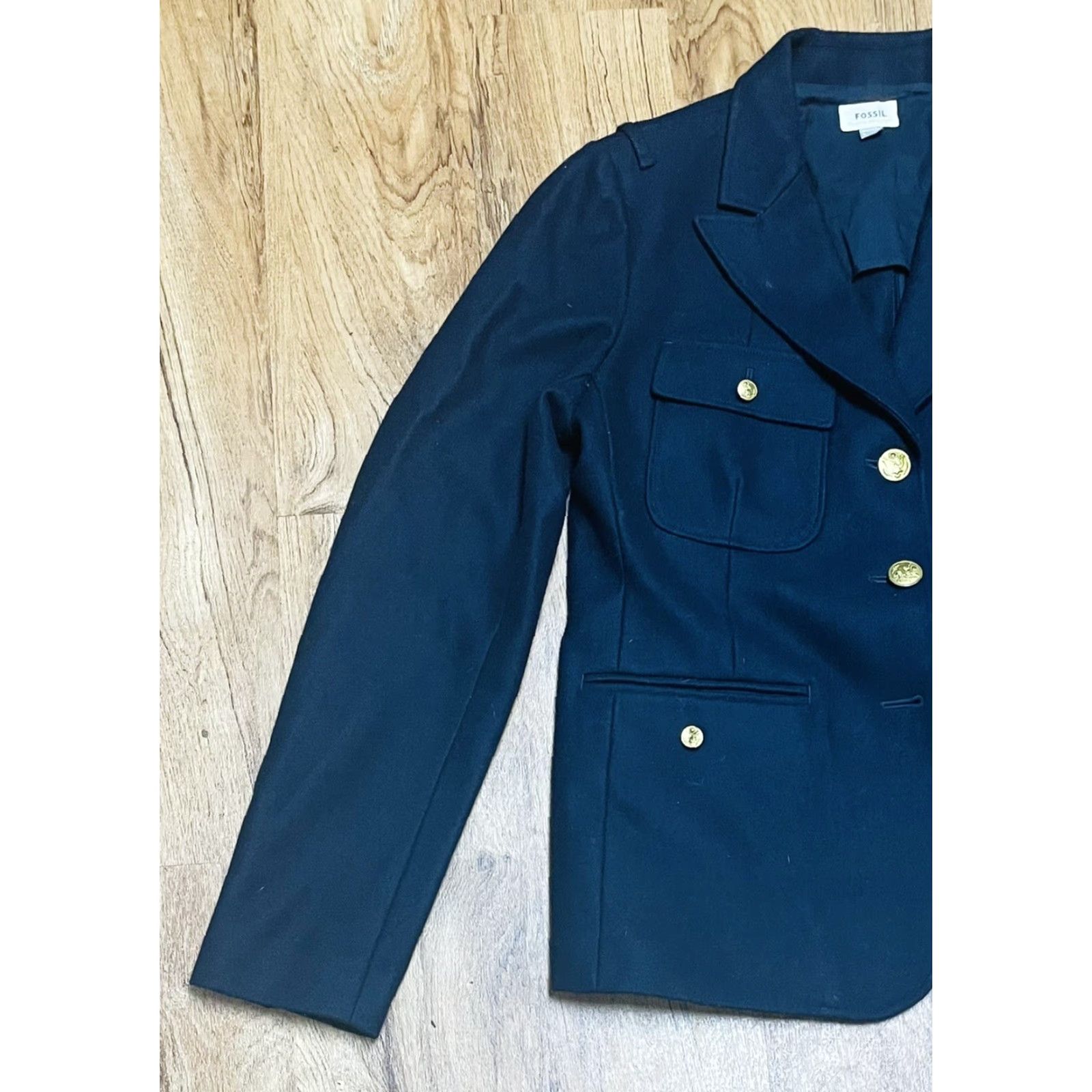 Fossil VINTAGE Fossil Navy Blue Button Up Jacket PeaCoat Sz Large Missing Button Women’s Wool Coat Capes? Size L / US 10 / IT 46 - 3 Thumbnail