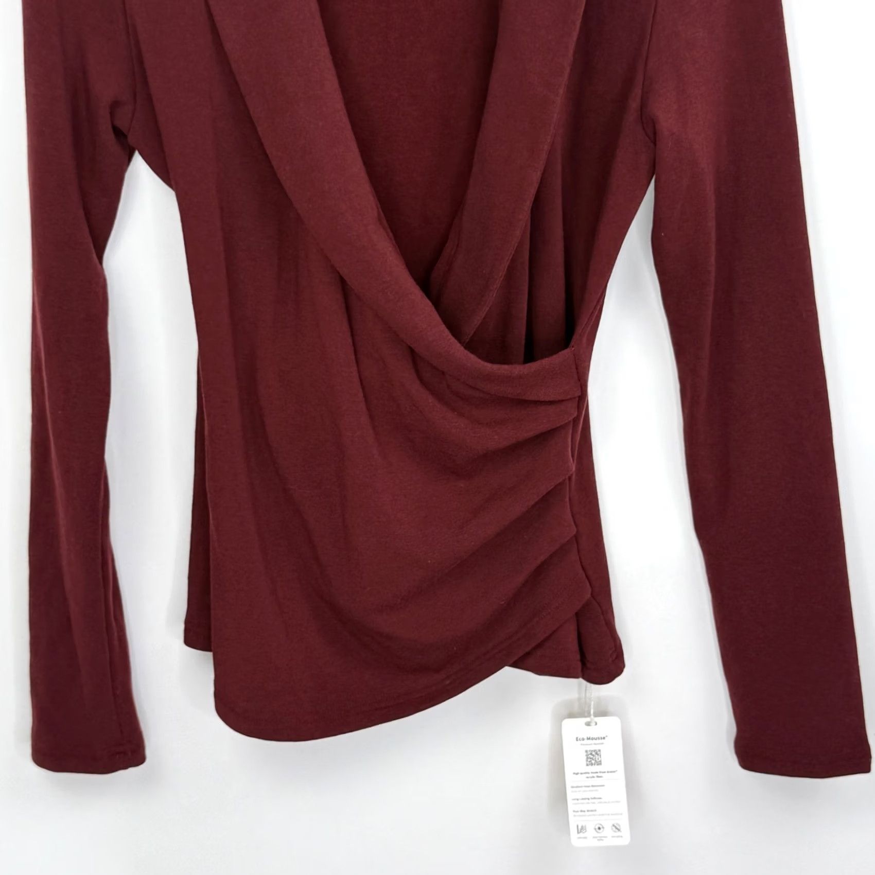 Vintage OGL Move Top Womens M Collared Surplice Knit Pleated Ruby Red Long Sleeve Size M / US 6-8 / IT 42-44 - 3 Thumbnail