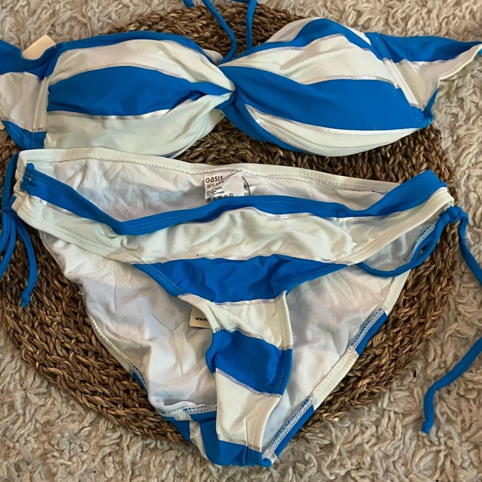 Other NWT Oasis Blue and White Striped Bikini Set Size ONE SIZE - 1 Thumbnail