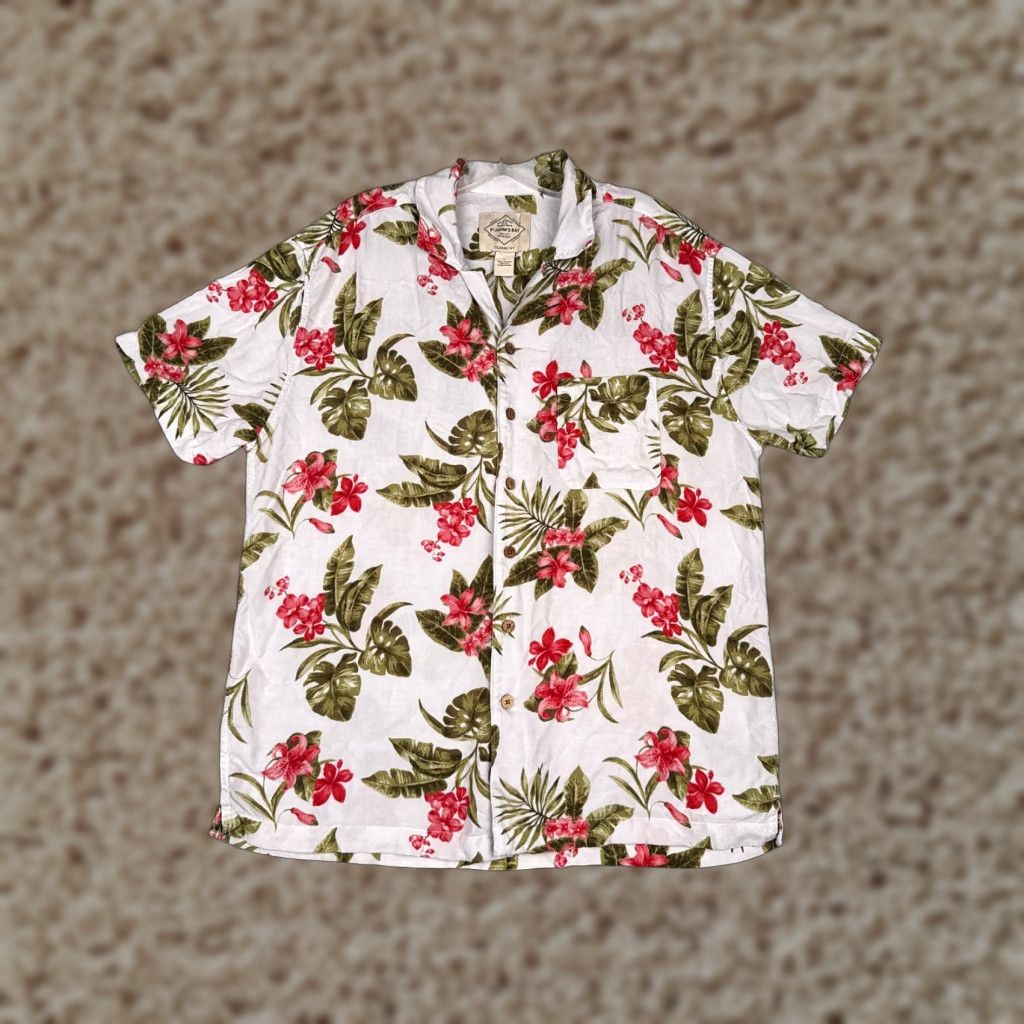 Vintage St. John's Bay Shirt Men L White Floral Hawaiian 100% Rayon Pocket Button-Up Classic Short Sleeve Casual Mens Size US L / EU 52-54 / 3 - 1 Thumbnail