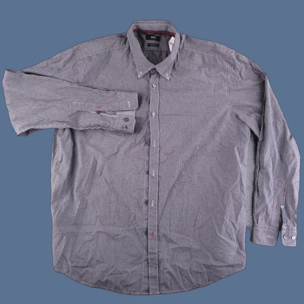 Hugo Boss HUGO BOSS Shirt Mens 2XL Black Check Dress Shirt Long Sleeve Button-Up Size 48R - 1 Thumbnail