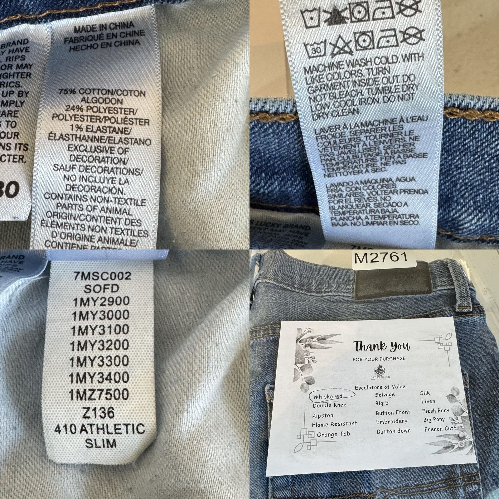 Lucky Brand Lucky Brand 410 Athletic Slim Jeans Mens 32x29 Blue Denim Medium Wash Slim Tapered 5-Pocket Pockets Zip Fly Button Mens Jeans Size US 32 / EU 48 - 8 Thumbnail