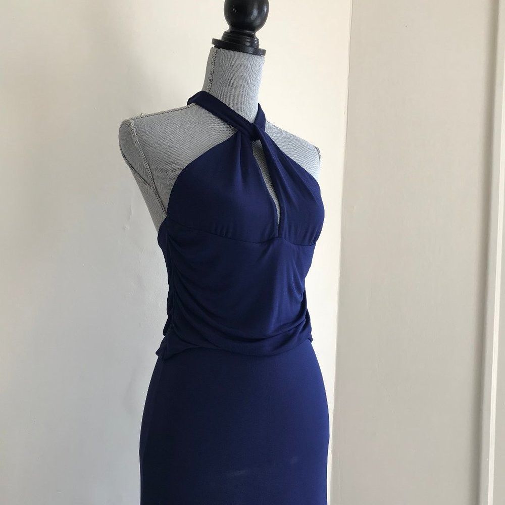 Max Mara MaxMara Navy Blue Gown Maxi Long Formal Dress Halter Necklin Size M / US 6-8 / IT 42-44 - 10 Thumbnail