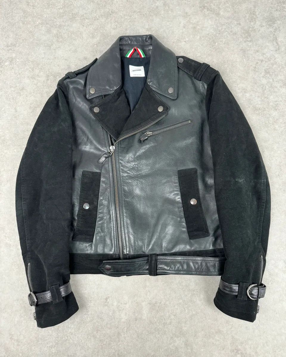 Moschino 2010s Moschino Black Hybrid Leather Perfecto Jacket Size US M / EU 48-50 / 2 - 1 Thumbnail