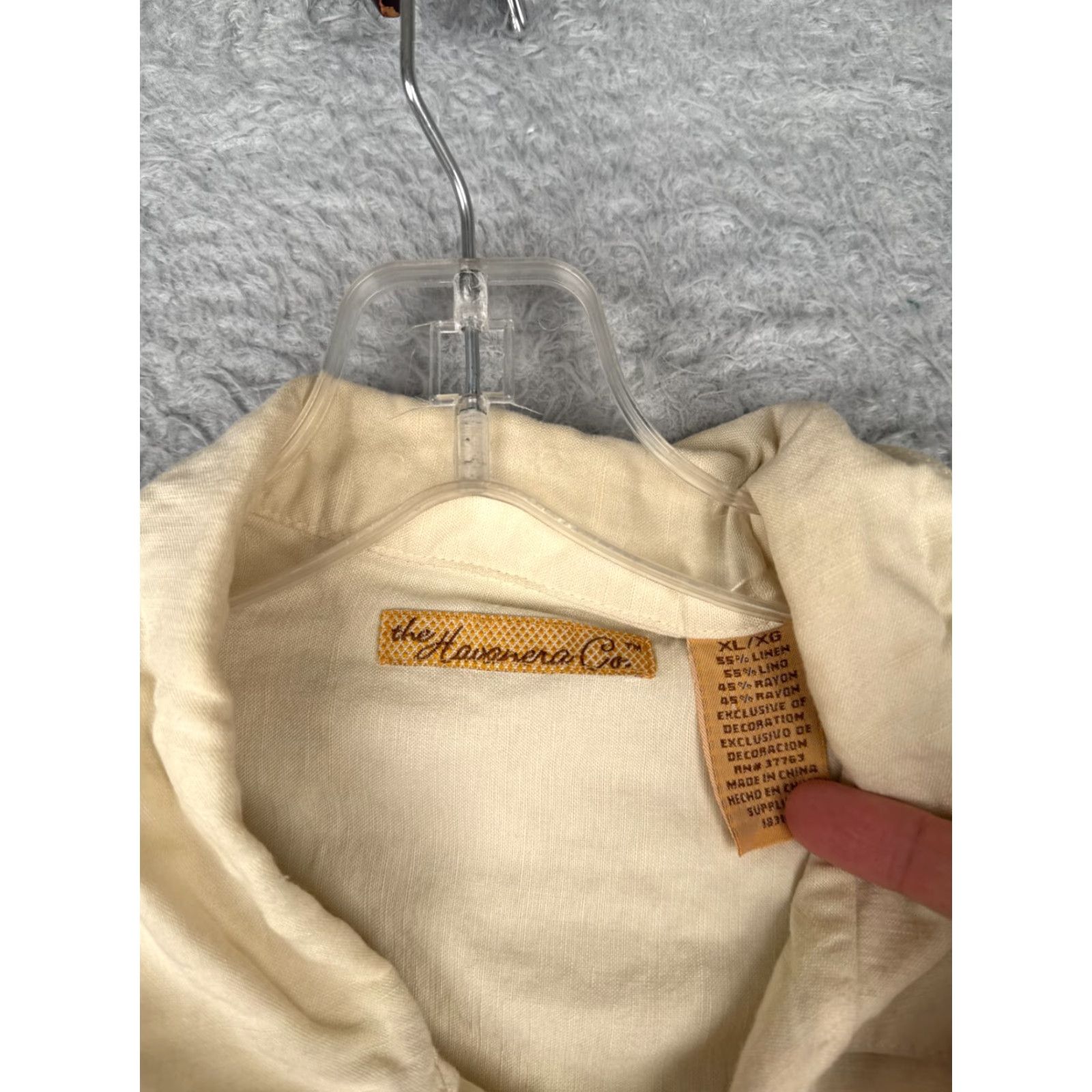 Vintage The Havanera Co Guayabera Shirt Men XL Yellow 4 Pocket Linen Blend Size US XL / EU 56 / 4 - 7 Thumbnail