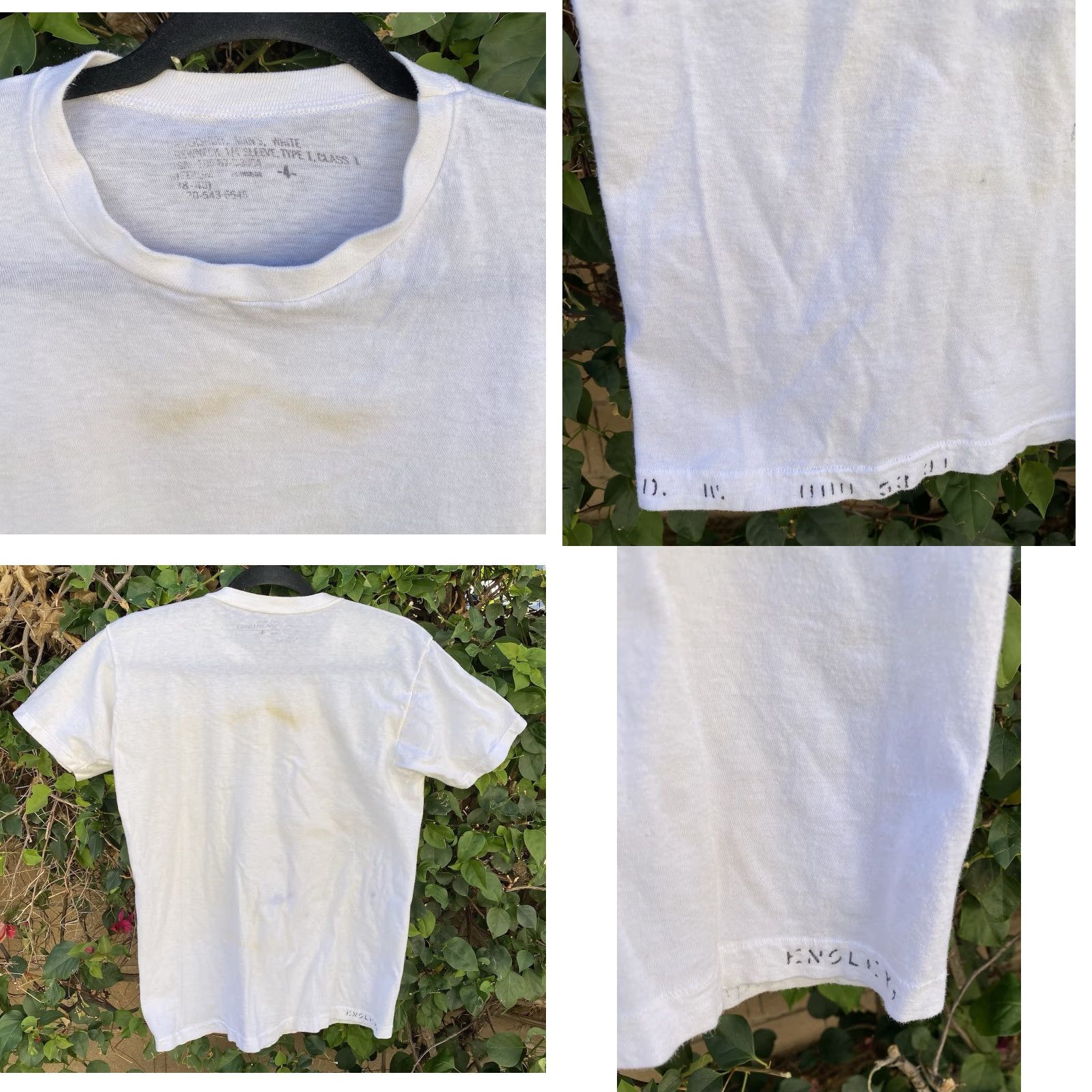 Vintage VINTAGE US Military Issue T-Shirt White Short Sleeve Crew Neck Size 4 Regular Patina Laundry ID ENSLEY D. W. Vintage 4 Mens Size US S / EU 44-46 / 1 - 11 Thumbnail