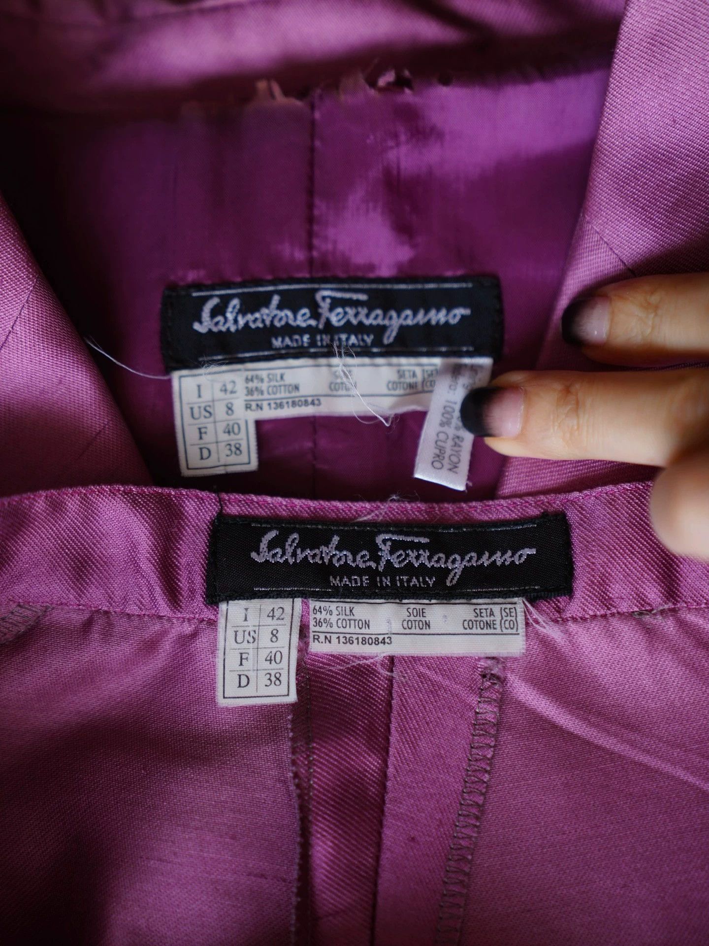 Salvatore Ferragamo Vintage Ferragamo Purple Silk-Cotton Suit Set FR40/L Size M / US 6-8 / IT 42-44 - 6 Thumbnail