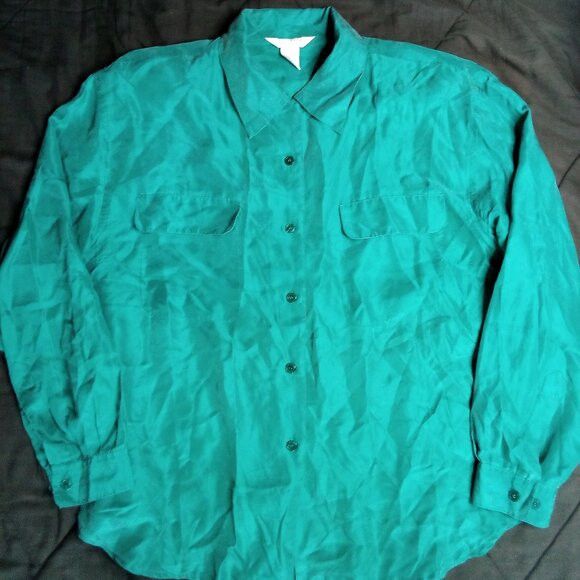 Vintage Vintage Selecca Silk Button Shirt Teal Size XXL / US 16-18 / IT 52-54 - 2 Thumbnail