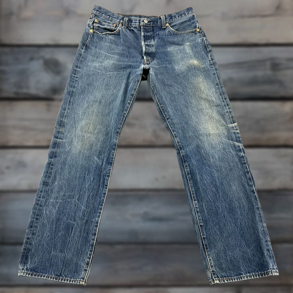 Levi's Levi's 501 Jeans Mens 36x34 Blue Straight Regular Medium Wash Cotton Denim 5-Pocket Button Fly Size US 36 / EU 52 - 1 Thumbnail