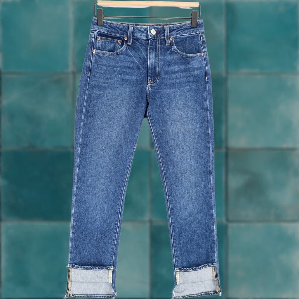 Vintage Trave Jeans Womens 26 Blue High Rise Slim Straight Step Hem Cuff 5-Pocket Denim Straight Vintage: No Size 26" / US 2 / IT 38 - 1 Thumbnail