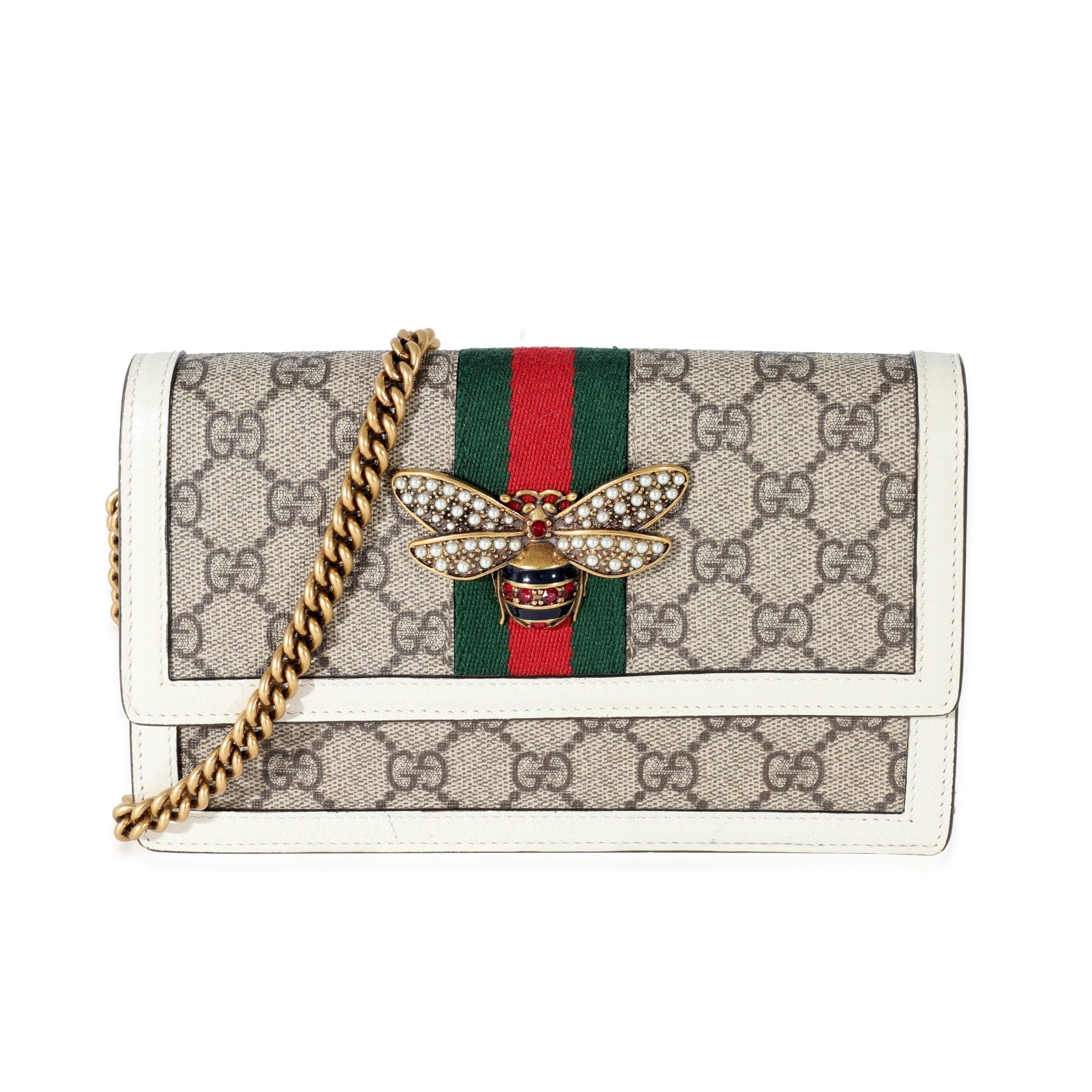 Gucci Beige GG Supreme Canvas Web Queen Margaret Chain Wallet