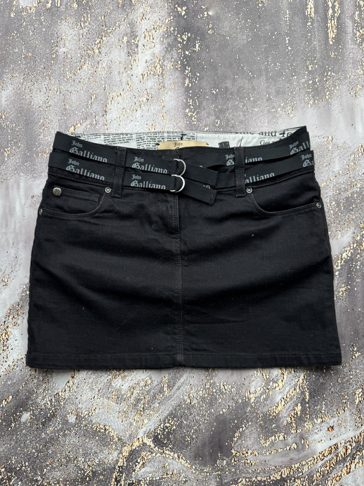 John Galliano × Vintage John Galliano Double Belted Vintage Mini Skirt Size 32" / US 10 / IT 46 - 1 Thumbnail