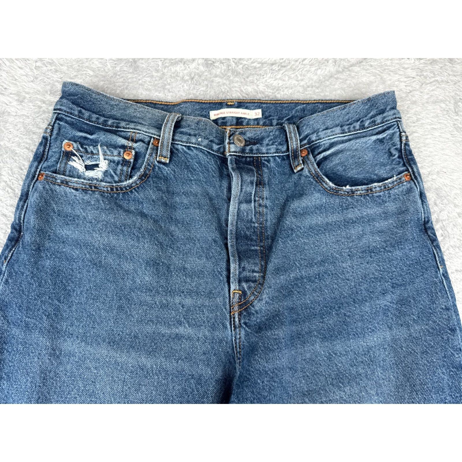 Levi's Levi's Premium Jeans Women 32 Blue Distressed Big E Ribcage Straight Ankle 32x27 Jeans Womens Blue Distressed 90s Retro Pant Levi's Size 24" / US 00 / IT 34 - 4 Thumbnail