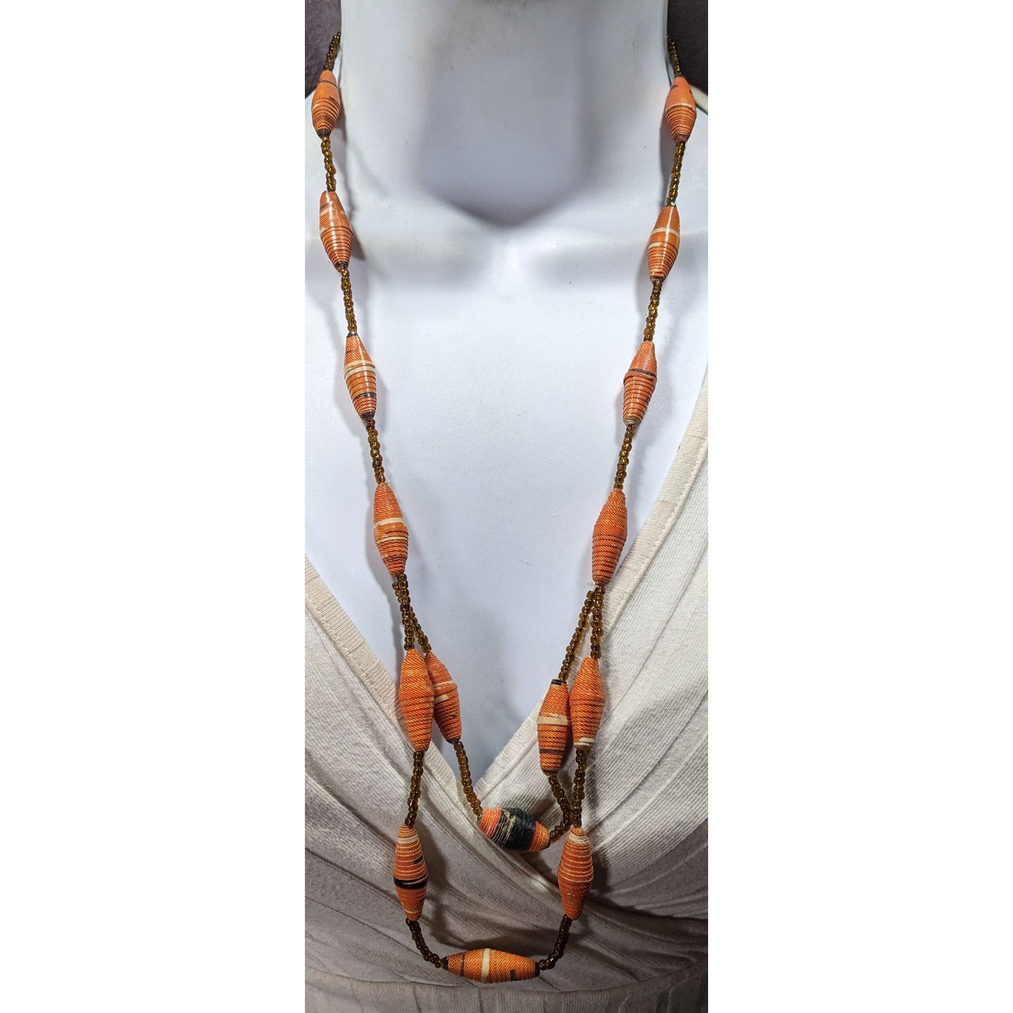 Other Retro Rolled Paper Bead And Glass Orange And Brown Necklace Size ONE SIZE - 5 Thumbnail