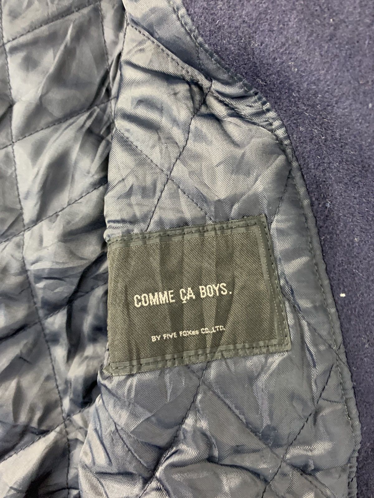 Japanese Brand × Vintage Comme Ca Boys Leather Sleeve Varsity Bomber Jacket Padded Size US S / EU 44-46 / 1 - 5 Thumbnail