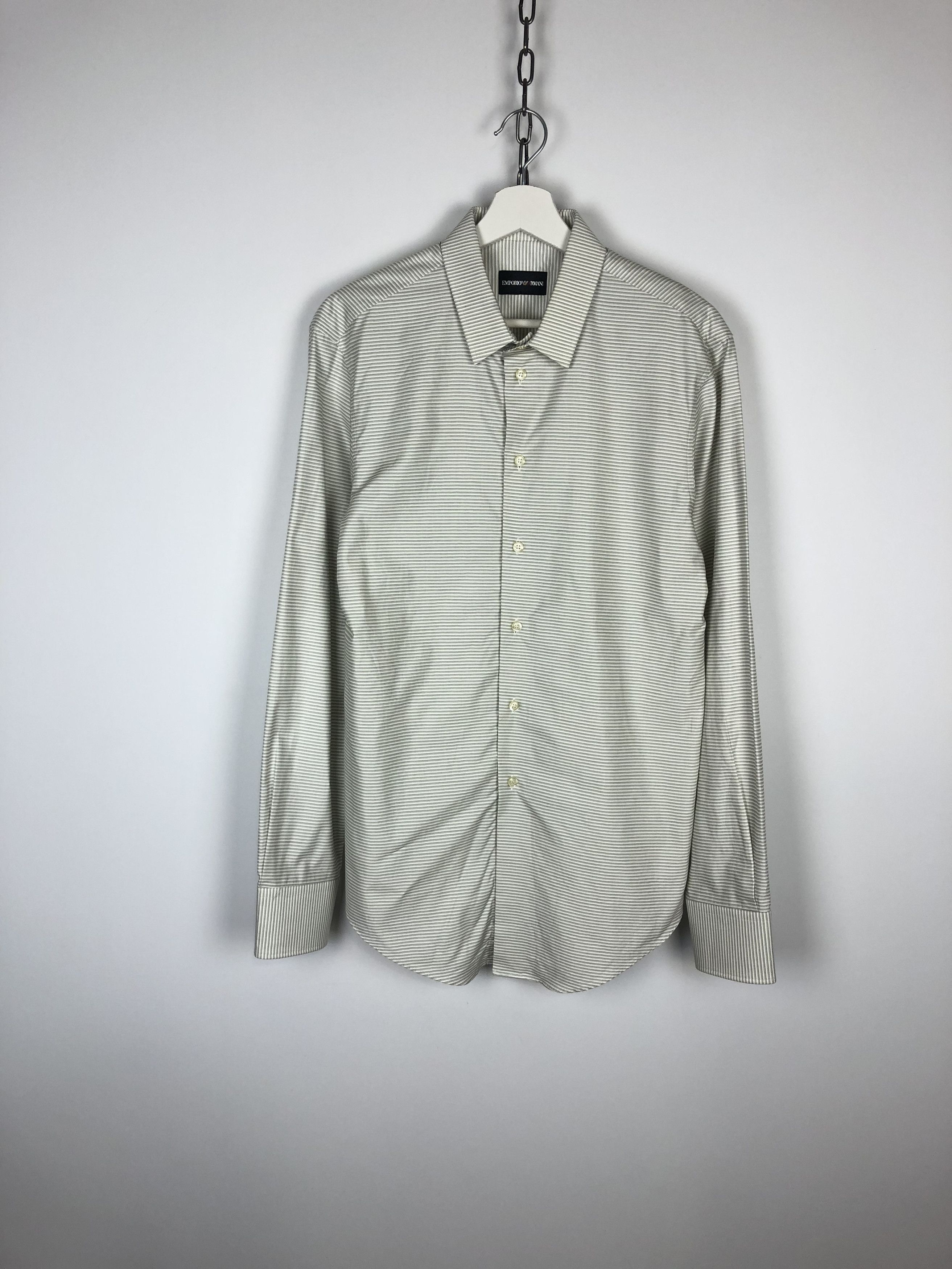 トップス 90s- EMPORIO ARMANI stripe shirt Vintage 90s Armani Logo Pin Striped Black Mens Shirt