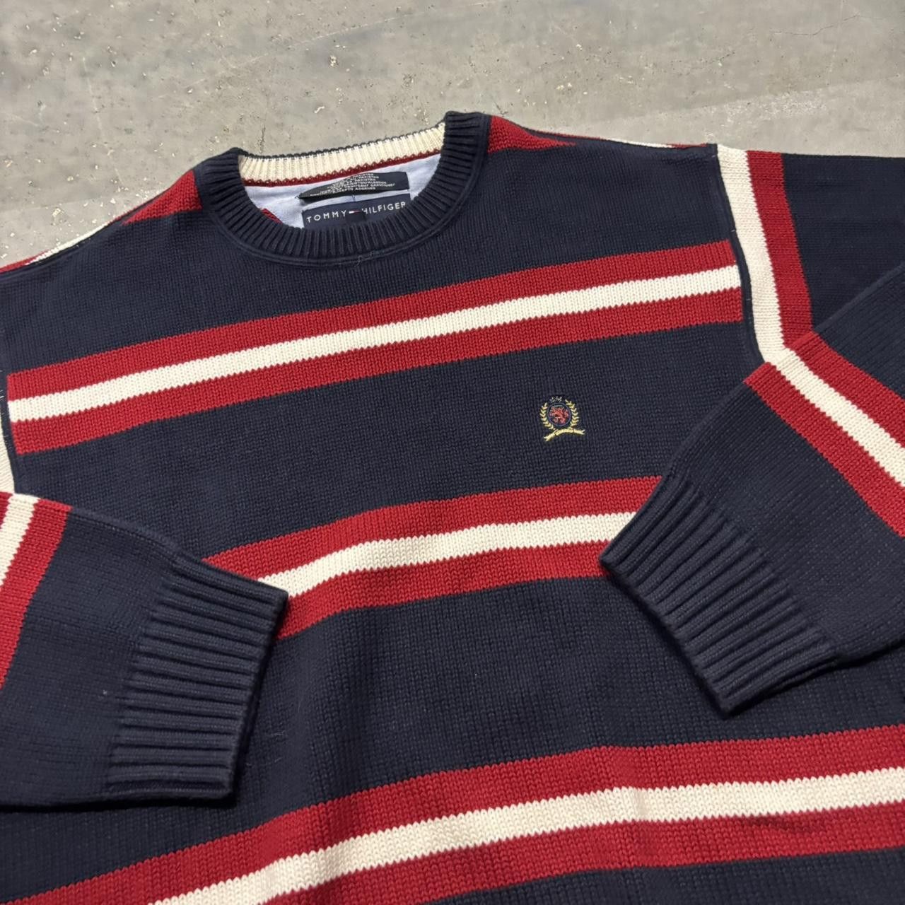 Japanese Brand × Vintage Crazy Vintage Y2K/2000s Navy Blue Red Striped Streetwear Essential Sweater! Size US M / EU 48-50 / 2 - 3 Thumbnail