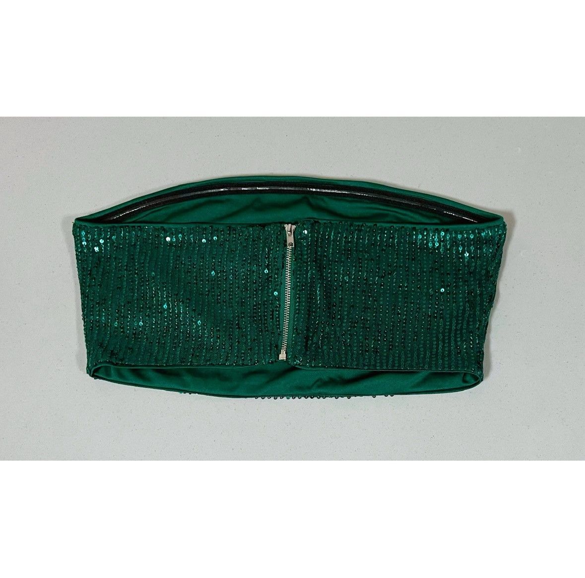 Vintage Dark Green Emerald Sequin Tube Top Shirt Blouse Size M ✨ Size M / US 6-8 / IT 42-44 - 4 Thumbnail
