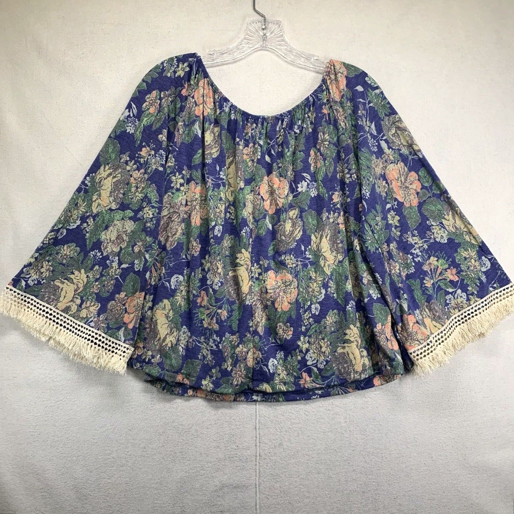 Bell VINTAGE Jules Blouse Shirt Boho Tunic Blue Floral 3/4 Bell Sleeve Crochet Embroidered USA Made Women L Size L / US 10 / IT 46 - 3 Thumbnail