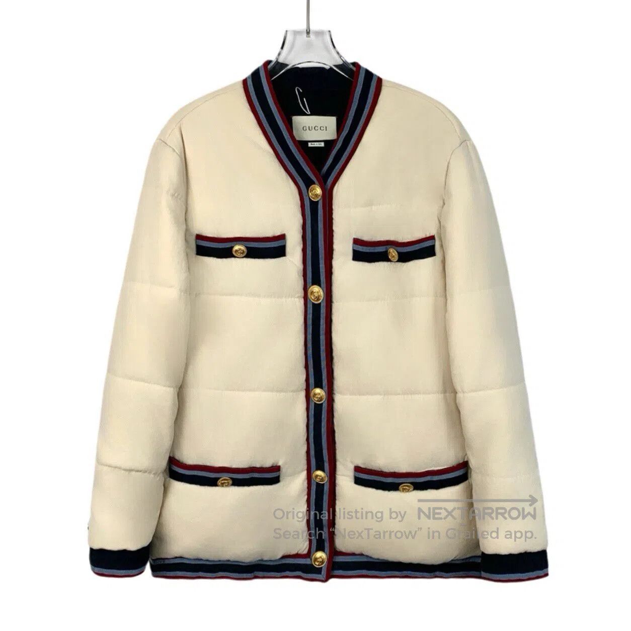 Gucci Guicci Ivory striped V-neck single-breasted long sleeve co Size S / US 4 / IT 40 - 1 Thumbnail