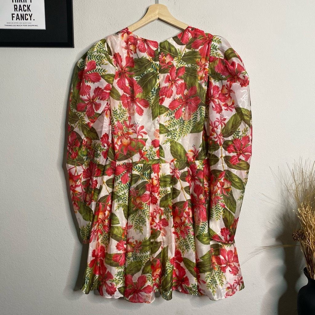 Amur NEW AMUR Dress Floral Tropical Puff Sleeve Mini Dress Red Si Size M / US 6-8 / IT 42-44 - 5 Thumbnail