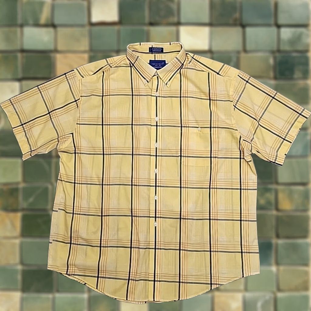 Vintage VINTAGE Towncraft Shirt Mens XL Yellow Plaid Button-Up Short Sleeve Casual Size US XL / EU 56 / 4 - 1 Thumbnail