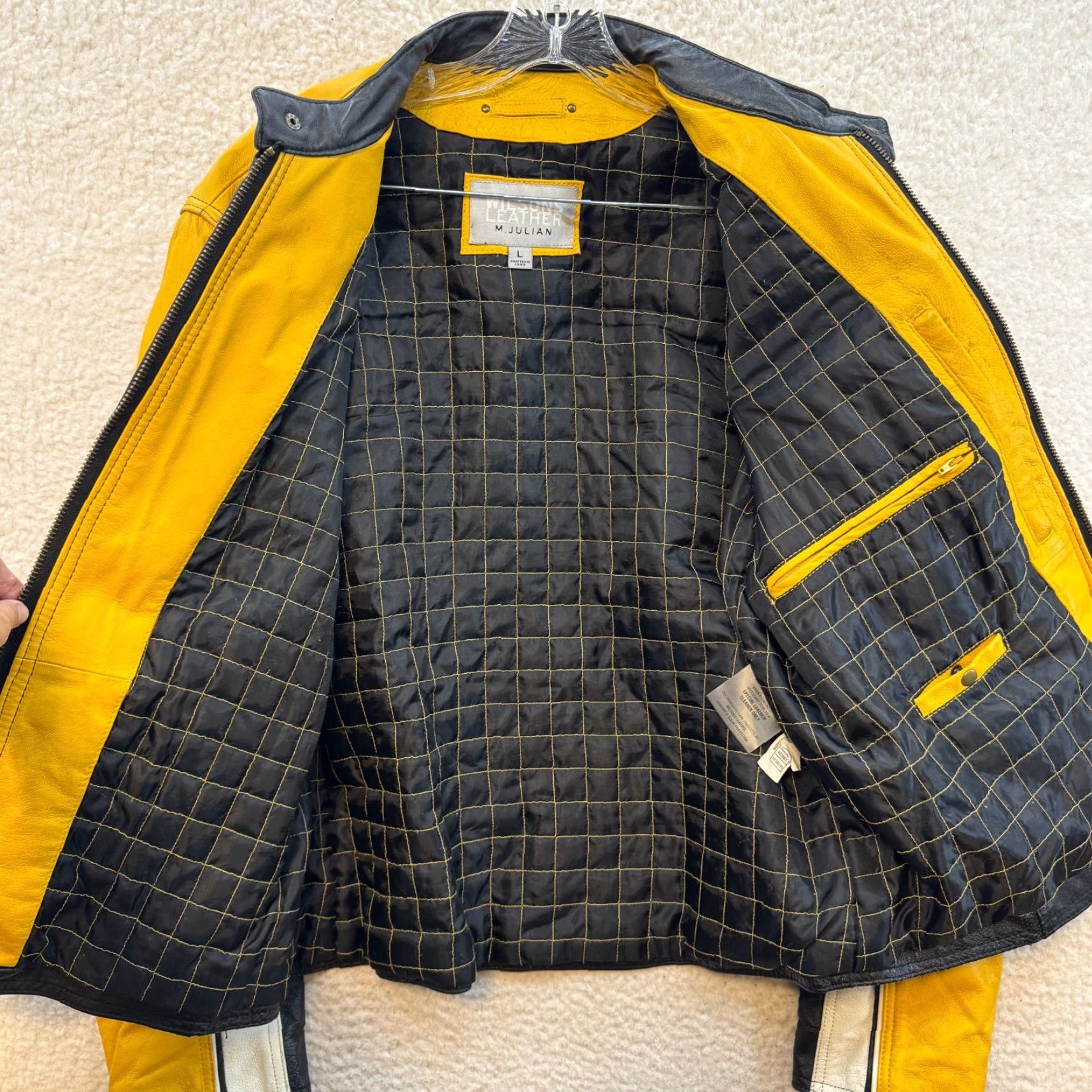 Wilson VINTAGE Wilson's Leather Jacket Large Black Yellow Stripe Cafe Moto M Julian Jacket Size US L / EU 52-54 / 3 - 3 Thumbnail