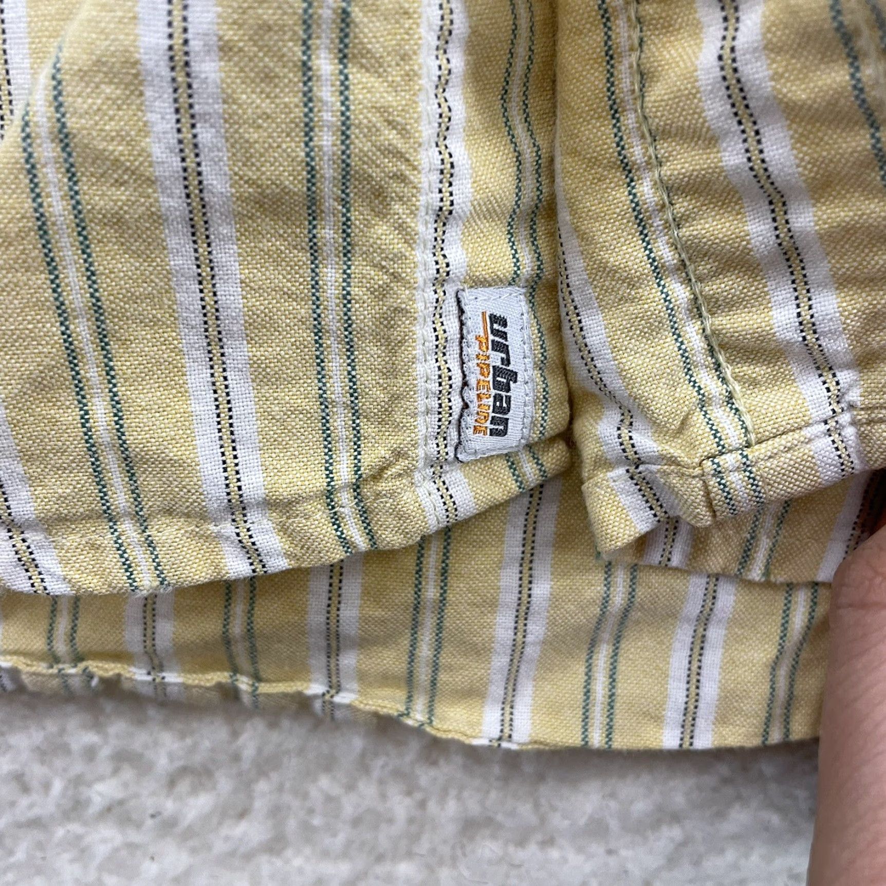 Vintage VINTAGE Urban Pipeline Button-Up Dress Shirt Mens Large Yellow Pinstripe Shirt Size 42R - 4 Thumbnail