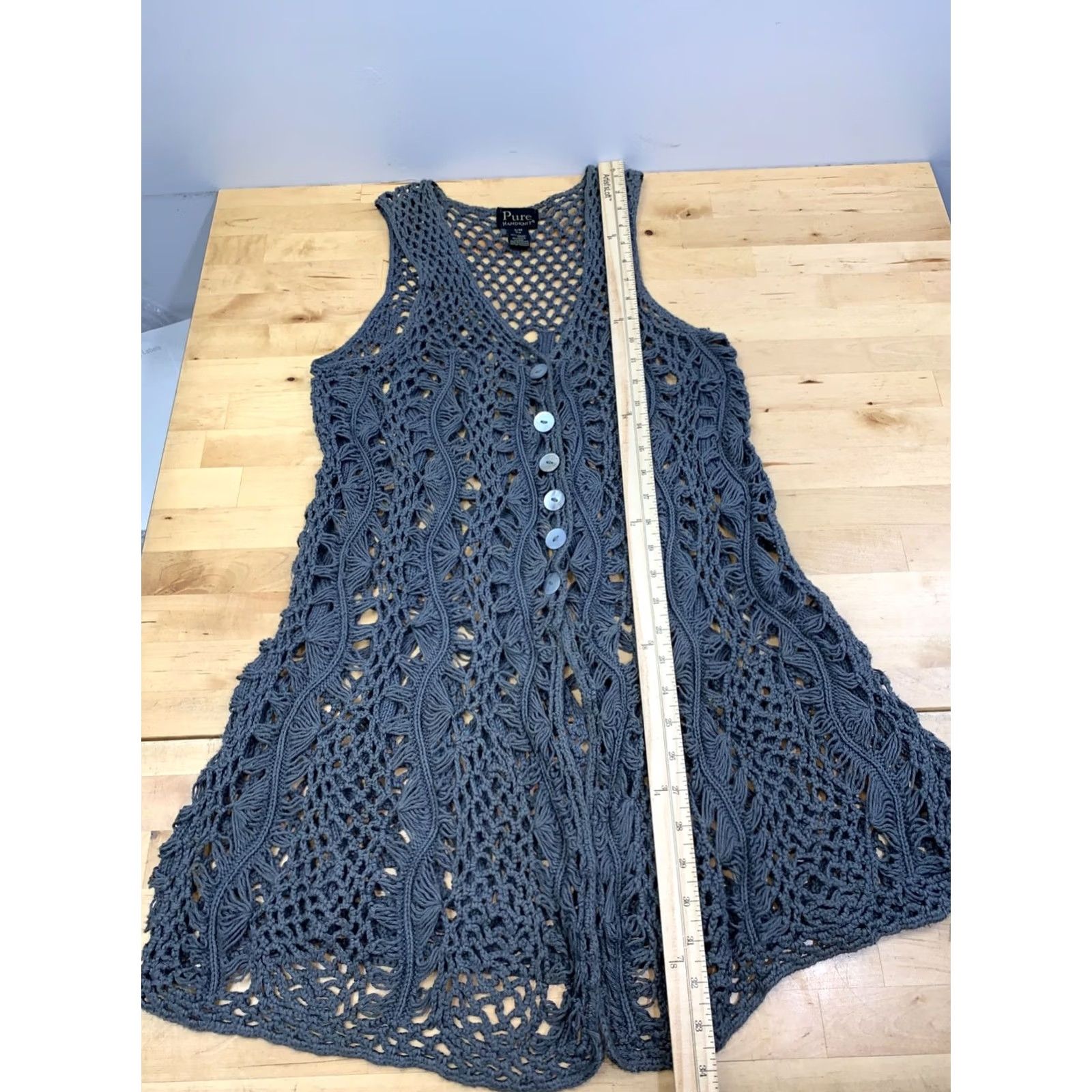 Vintage Pure Handknit Cardigan Women S/M Gray Crochet Casual Bohemian 13340 Sweater Cardigan Womens S/M Gray Crochet Bohemian Winter Fall Size S / US 4 / IT 40 - 7 Thumbnail