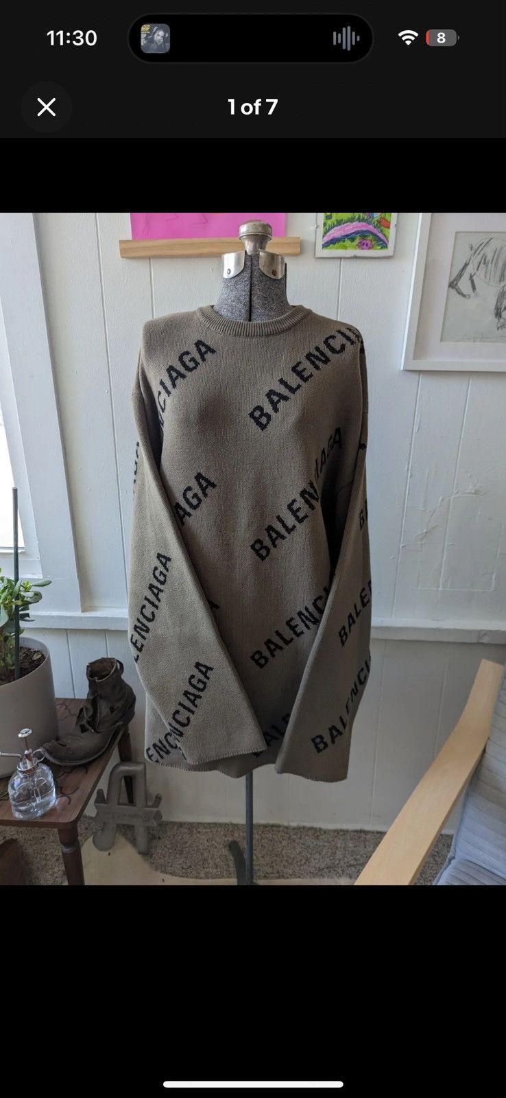 Balenciaga Balenciaga All Over Logo Sweater Size US S / EU 44-46 / 1 - 1 Thumbnail