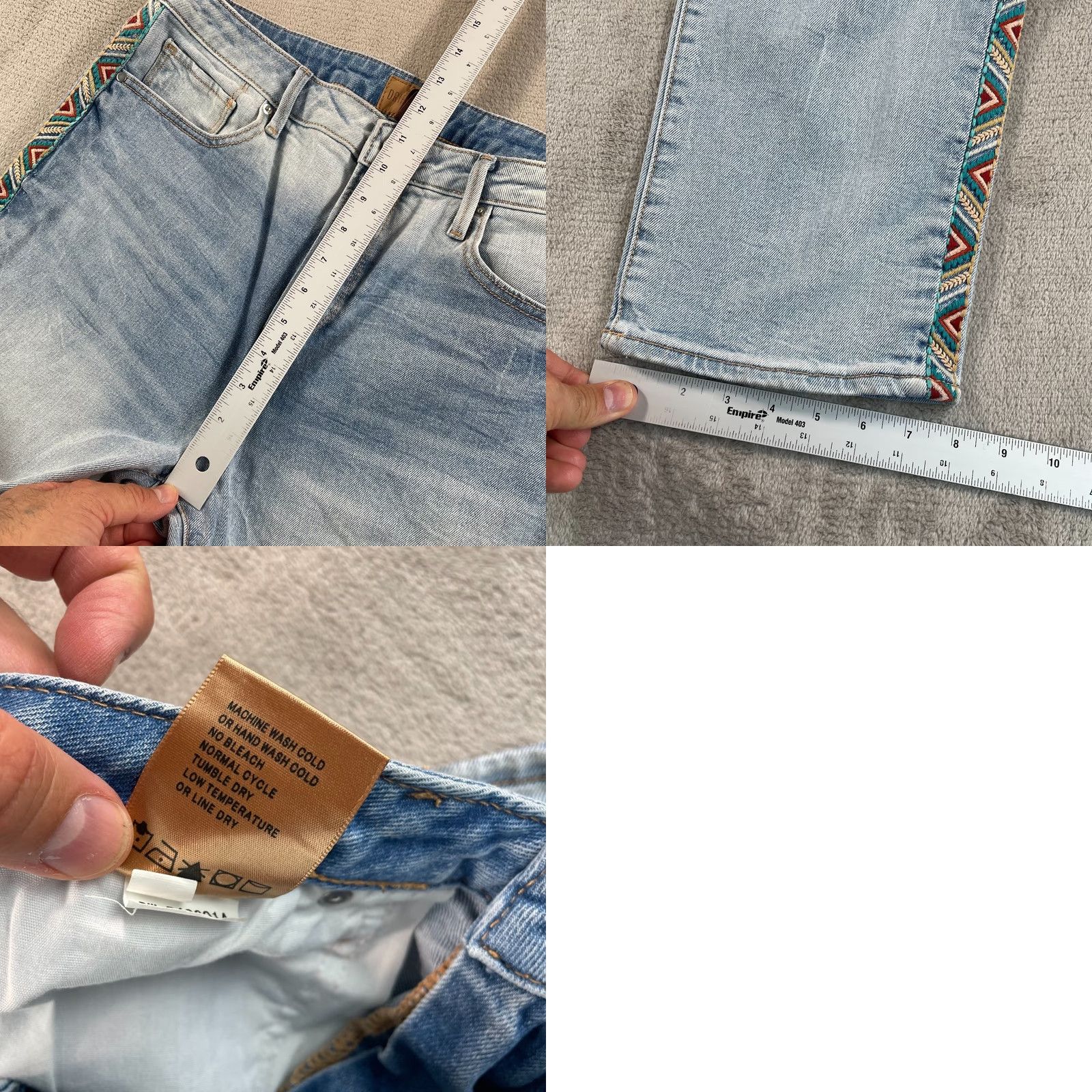 Vintage Driftwood Audrey Embroidered Aztec Southwest Jeans Women 34 Light Blue Size 24" / US 00 / IT 34 - 8 Thumbnail