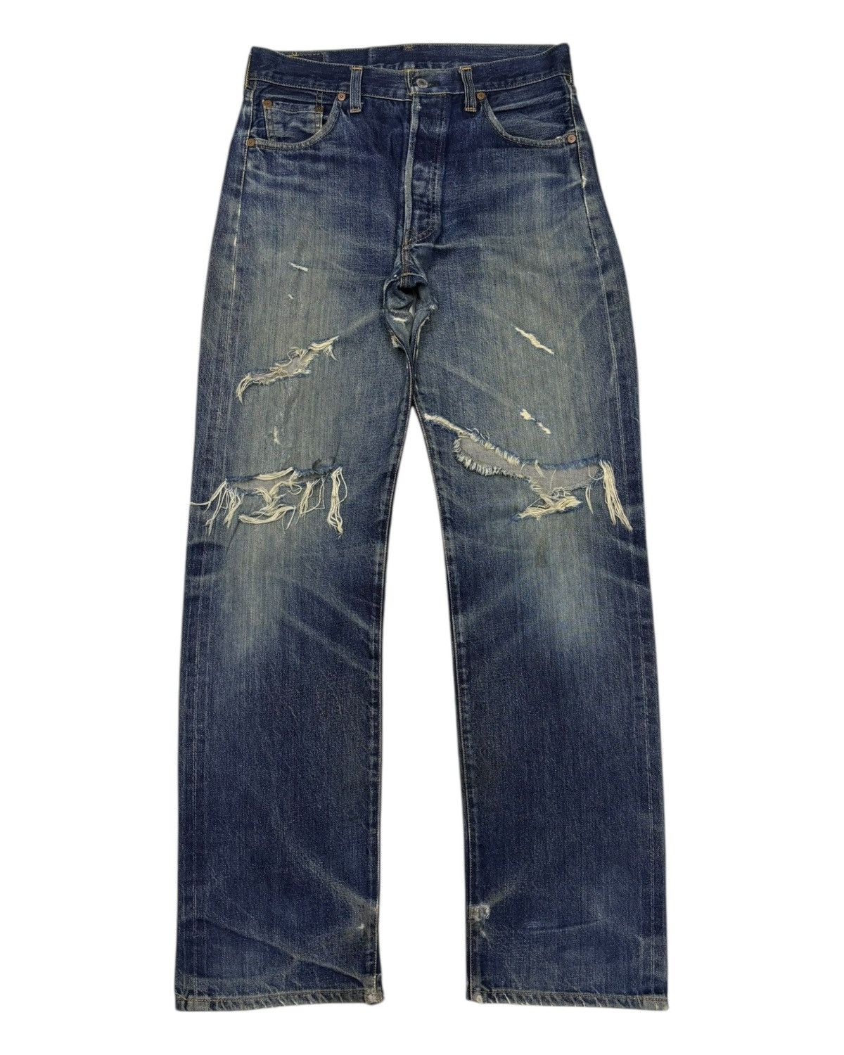 Levi's THRASHED Levis 501 Big E Selvedge Crash Denim Jeans Size US 31 - 3 Thumbnail