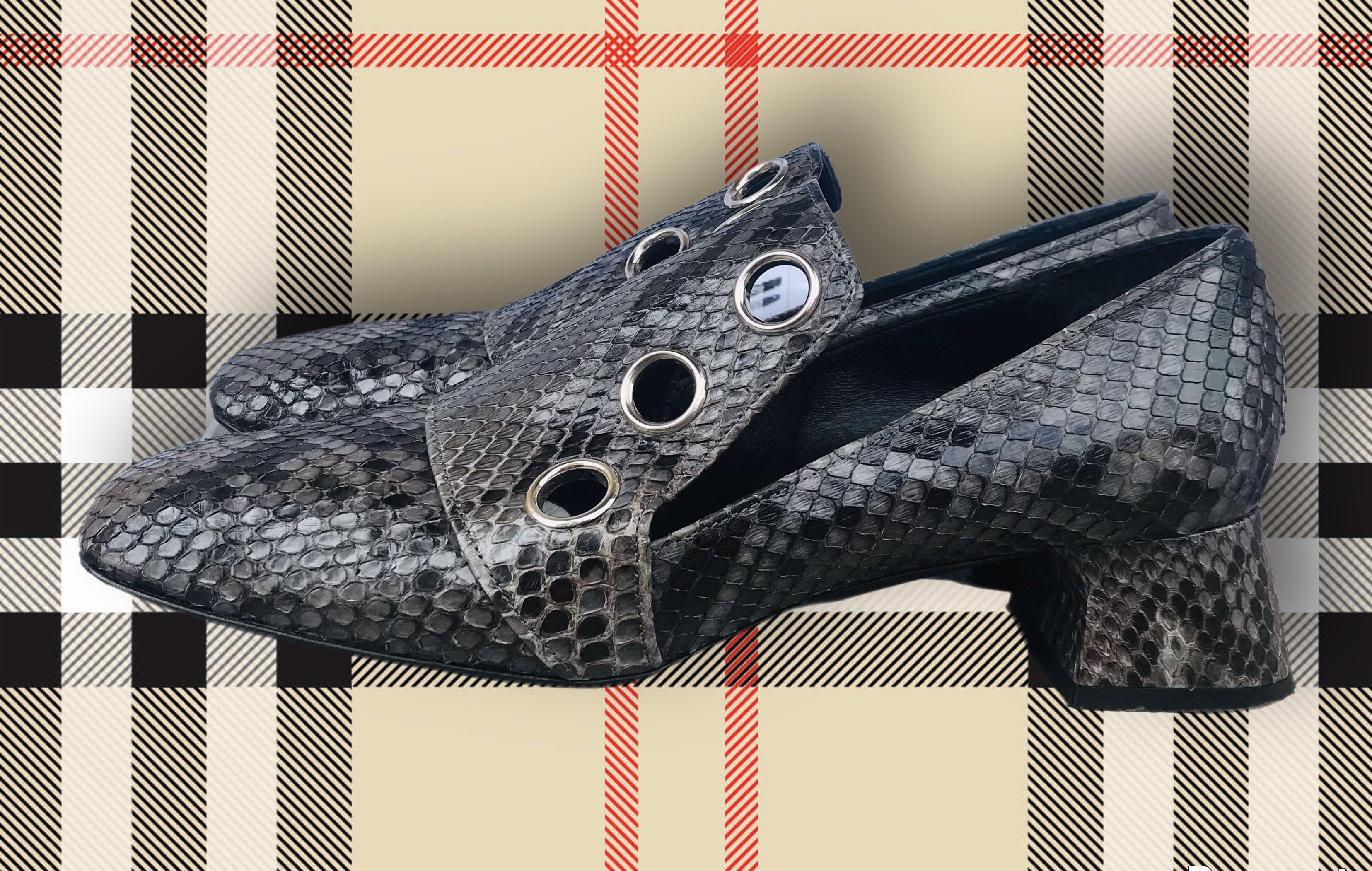 Burberry Burberry Loafers Small Block Heel Leather Python Snake Black Size US 9 / IT 39 - 2 Thumbnail