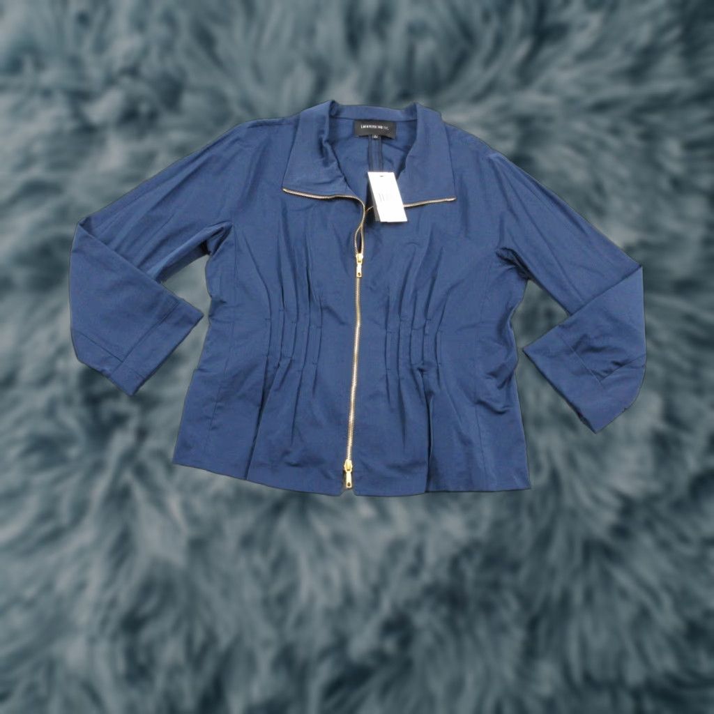 Lafayette 148 Jacket Womens Large Blue Luna Zip Front 3/4 Sleeve Stretch NWT