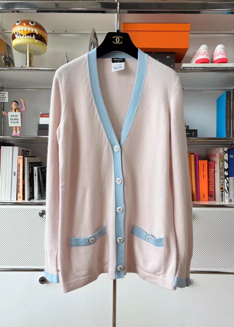 Chanel Light Pink Blue Cashmere Cardigan dmc