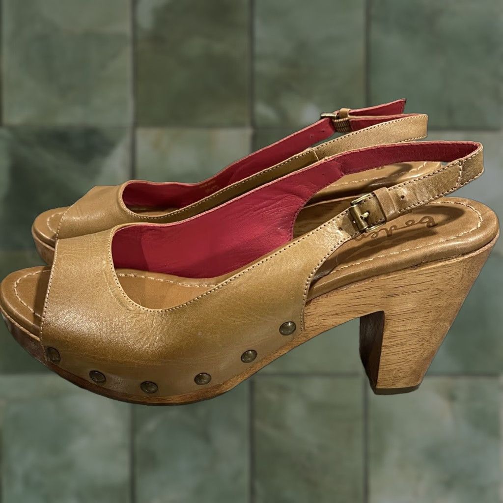Boden Boden Women’s Sandal Brown Leather Adjustable Strap Size 40 Wooden Clog Size US 8.5 / IT 38.5 - 1 Thumbnail