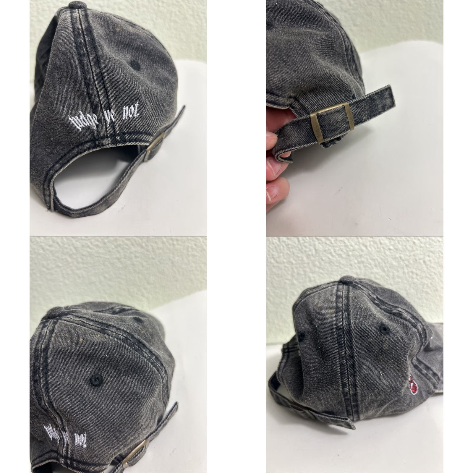 Vintage No Malice Gray Denim Dad Hat Strapback “judge Ye Not” Adjustable Size ONE SIZE - 8 Thumbnail